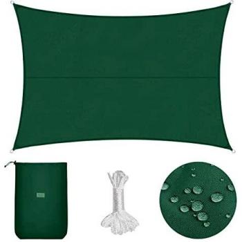 Sekey Toldo Vela de Sombra Impermeable 3x4m Rectangular Protección Rayos UV, Resistente al Desgarro, para Terraza Balcon Patio Exteriores Jardín, con Ojales y Cuerdas de Fijación, Verde