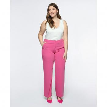 Pantalón Recto para Mujer en Tejido Liso con Cremallera y Botón