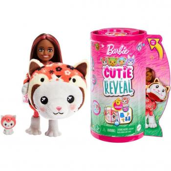 Barbie Chelsea Cutie Reveal Serie Disfraces Gatito Panda Rojo - Muñeca con Mascota y Accesorios Sorpresa - Mattel