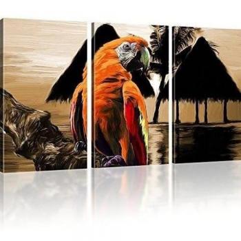 Con diseño de papagayo Ara imágenes en lienzo de la lámina de cuadro con diseño de pájaro y de los animales, mehrfarbig v3, 3-Teilig: 165x100 cm