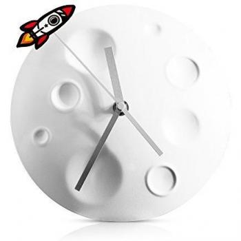 SUCK UK Reloj de Luna con Cohete, Metal, Gris Claro, 20x20x4 cm