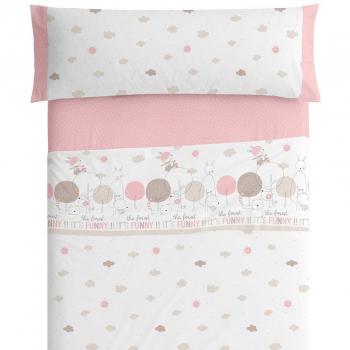 Burrito Blanco Juego de Sábanas Infantiles 005 de Algodón 100% para Cama de 90x190 cm hasta 90x200 Diseño de Animales, Rosa