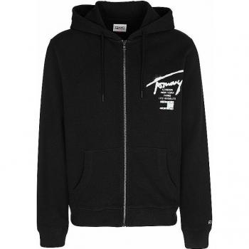 Tommy Hilfiger Men's Elegant Black Cotton Zip Hoodie - XXL