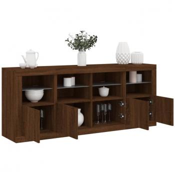 Aparador con luces LED de roble ahumado 163x37x67 cm - Mueble de Almacenaje de Salón, Buffet para salón, Armario Auxiliar, Armario de Almacenamiento