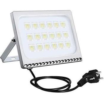 Sararoom Proyector LED exterior 100W 8000LM Focos led exterior 6500K Blanco frío LED Floodligt IP65 Impermeable Foco Proyector LED Ultra Plano con enchufe, Reflector LED para Almacén Fábrica Estadio