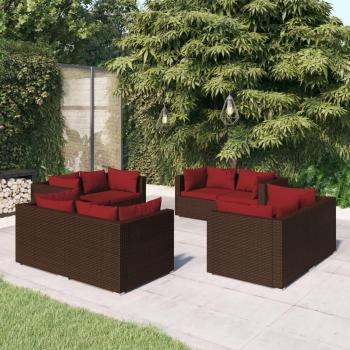 8-Piece Brown Poly Rattan Garden Sofa Set with Cushions
