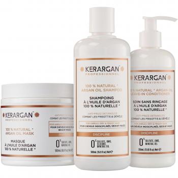 Kerargan - Champú, Mascarilla y Tratamientos Sin Enjuague de Queratina y Aceite de Argán para Cabello Rizado - 1350 ml - Sin Sulfatos, Parabenos ni Siliconas