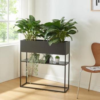 Soporte para Plantas Joensuu con Estante Elevado 80x80x25 cm - Acero Negro