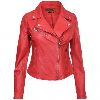 Infinity Leather Women's Classic Red Biker Jacket - Size 2XL