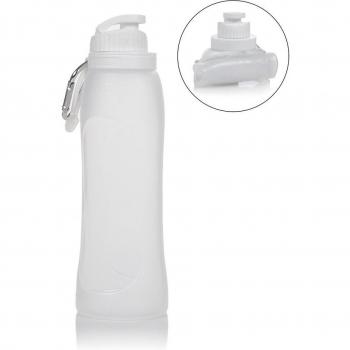 Botella plegable enrollable de 500ml de silicona con mosquetón