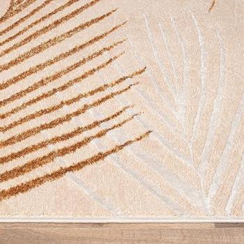 Alfombra Rectangular Paco Home Tuana 218, 15 mm de altura, Pelo Corto, Diseño Moderno de Hojas, Estructura Alta-Baja, Beige 200x290 cm