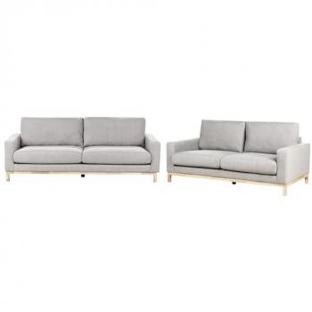 Conjunto de sala de estar moderno 2 y 3 plazas con patas de madera clara y tela gris Siggard