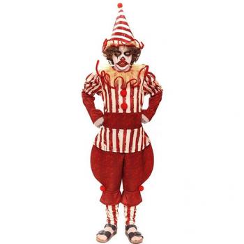 Disfraz de Payaso Loco a Rayas Rojas para Niño Infantil - Halloween, Fiestas, Carnaval, Teatro