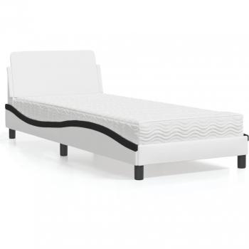 Cama con colchón de cuero sintético blanco y negro 90x190 cm