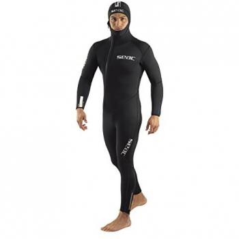 SEAC Club Man Traje de Neopreno Húmedo de Buceo 7 mm con Capucha integrada, Protectores Powertex en Hombros, Rodilleras y Zona Lumbar, para Hombre, Color Negro, T