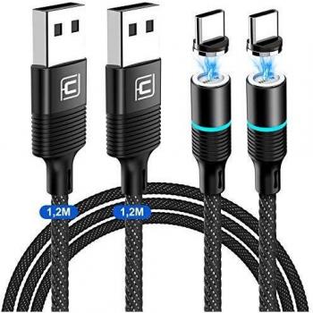 CAFELE Cable Magnético Tipo C[1.2M+1.2M],Cargador Iman de Transferencia Datos Carga Rápida 3A,Cargador Magnético USB C Nailon para Samsung Galaxy S10/S9,Huawei P20/Mate20,Xiaomi,Sony Xperia,Honor