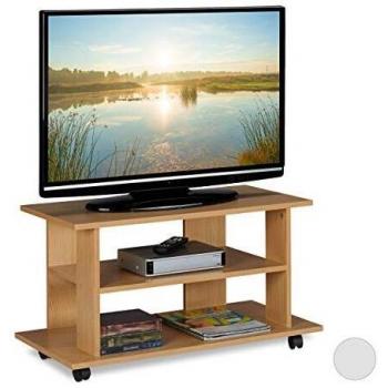 Mueble TV con Ruedas y 2 Compartimentos, Mesa Televisión 45 x 80 x 40 cm, Marrón Natural