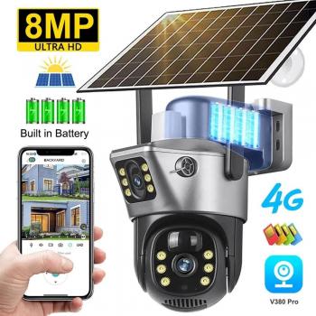Cámara IP Solar Original 8MP 4K 4G SIM Doble Lente Wifi Exterior Resistente al Agua Batería Visión Nocturna PIR CCTV Seguridad Protección 4G Añadir 128G