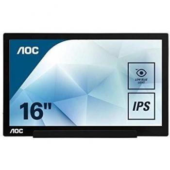 AOC i1601Fwux: monitor portátil FHD alimentado por USB-C de 16 pulgadas, cubierta inteligente, pivote automático, modo azul bajo, USB-C