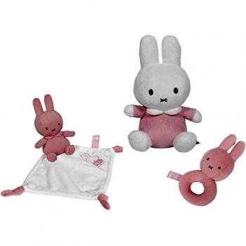 Set de regalo personalizado Tiamo-Miffy con sonajero, pañuelo y peluche a rayas en tonos blanco y rosa