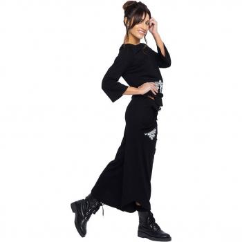 Mamatayoe - Pantalón de mujer negro con cinturilla elástica y bordado en un bolsillo