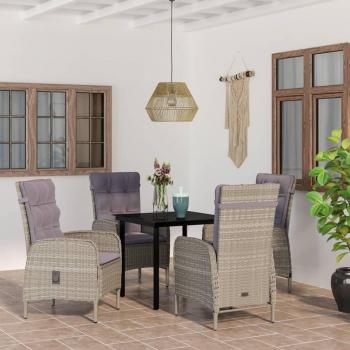 5 Piece Outdoor Dining Set with Gray and Black Cushions