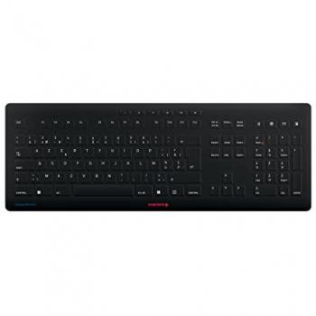 Teclado Cherry Stream Protect con Cable, Protector de Silicona Extraíble, Distribución Belga (AZERTY), Diseño Plano y Desinfectable, Color Negro