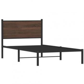 Cama solar sin colchón Metal Marrón Roble 100x200 cm, estructura de cama con cabecero, armazón de cama, muebles de dormitorio, marco de cama, cama individual