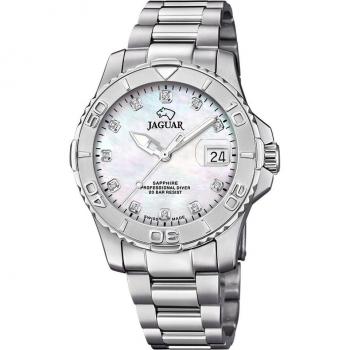 Reloj Jaguar Couple Diver J969/5 de acero inoxidable plateado con correa blanca