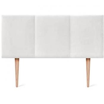 Cabecero de Terciopelo Alta Gama Modular Liso con Patas de Madera, Diseño Moderno, Acolchado para Cama de Lujo (Blanco Visón, 90x105cm)