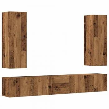 Muebles de TV de pared 5 piezas en madera vieja y madera compuesta