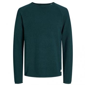 Jack & Jones JJEHILL Knit Crew Neck Sweater for Men - Deep Teal with Twist Detail