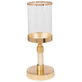 Portavelas Dorado de Metal y Vidrio 12 x 36 x 12 cm Romimex
