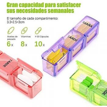 Pastillero Semanal 3 Tomas Español, Jaduoher Grande Organizador Medicamentos 7 Dias Diaria con 21 Compartimentos