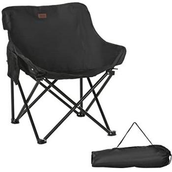 Silla de Camping Plegable Outsunny con Marco de Acero, Tela Oxford Negra, Capacidad 110 kg, Incluye Bolsa de Transporte - Ideal para Patio, Campamento, Picnic y Senderismo