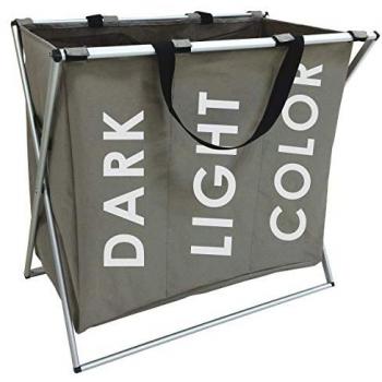Cesto Plegable MSV PONGOTODO 3 Compartimentos Clasificación Ropa Práctico 61X36X58 cm Aluminio y Nylon Beige