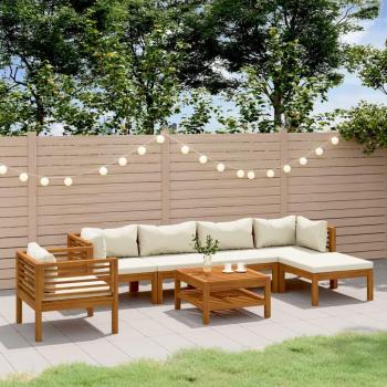 7 Piece Garden Lounge Set with Cream Cushions Solid Acacia Wood