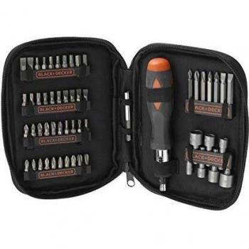 BLACK+DECKER A7104 Conjunto de Herramientas para Atornillar con Destornillador de Carraca, 56 Piezas