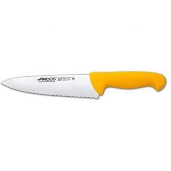 Arcos Serie 2900, Cuchillo Cocinero, Hoja Serrada de Acero Inoxidable Nitrum de 200 mm, Mango inyectado en Polipropileno Color Amarillo