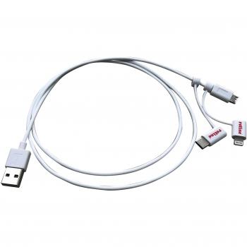 Cable USB 2.0 A-MICRO-B y Adaptador a USB 3.1 Tipo C y Lightning, 1m, Alta Velocidad, Blanco