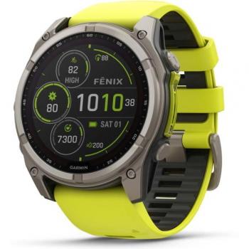 Garmin fenix 8 Solar Sapphire 51mm Titanium GPS Smartwatch with Amp Yellow/Graphite Silicone Band