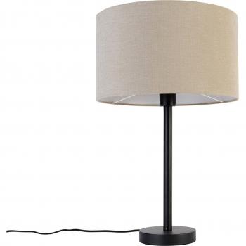 Lámpara de mesa moderna negra con pantalla boucle marrón claro 35 cm - Simplo