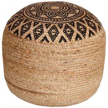 Puff Redondo Negro 40x40x40cm de 70% Algodón y 30% Yute - Signes Grimalt By SIGRIS