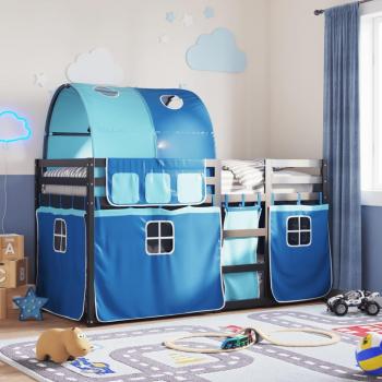 Litera con cortinas de madera maciza de pino azul 90x200 cm