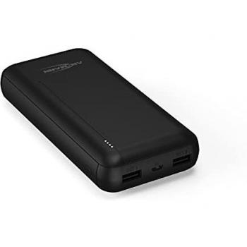 Ansmann Power Bank 20000 mAh, Batería Externa de Polímero de Litio Negra, 2 Puertos USB, Indicador de Estado LED, Carga Rápida 2.1 A, Compatible con