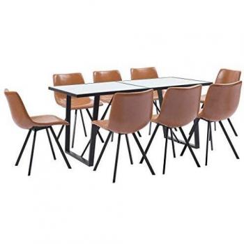 vidaXL Juego Comedor 9 Piezas de Cuero Sintético Mobiliario Decoración Interior Casa Hogar Robusto Duradero Resistente Funcional Práctico Útil Coñac