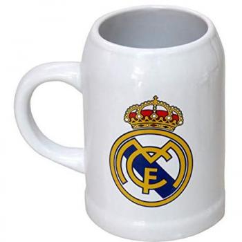 Jarra de Cerveza Cerámica Real Madrid 400ml - Producto Oficial en Caja Regalo, Color Blanco