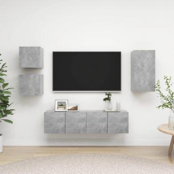 Set de Muebles de Salón 5 Piezas en Madera de Ingeniería con Acabado Gris Hormigón y Dimensiones de 30.5 x 30 x 60 cm, Incluye Mueble TV, Mesa de TV