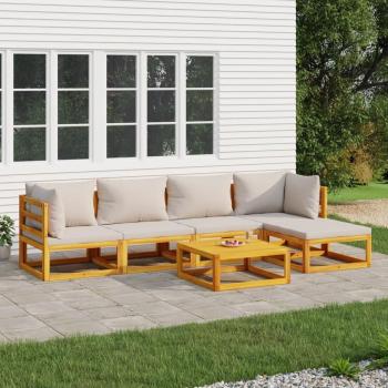 6-Piece Solid Wood Garden Lounge Set with Light Gray Cushions