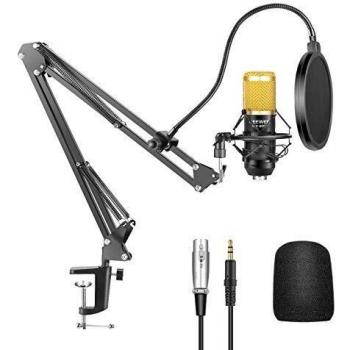 Neewer NW-800 Micrófono Condensador Profesional Estudio y NW-35 Micrófono Grabación Ajustable Suspensión Brazo de Tijera Soporte con Montaje Anti-choque y Kit Abrazadera de Montaje